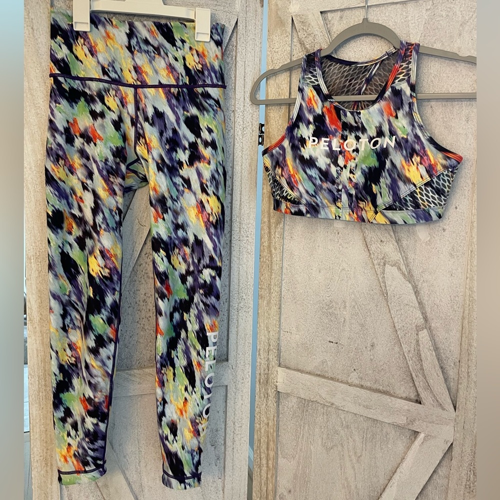 WITH Peloton Multicolor Composite Bra and Reversible leggings womens size medium